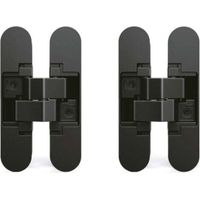 Charnière invisible pour portes, Lot de 2 charnières invisibles pour portes lourdes, charge de 40 kg, ouverture de 180º, zamak, noir