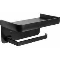Wall-mounted toilet paper holder with aluminum storage shelf for bathroom and kitchen (Black)