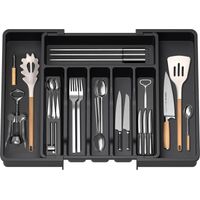 Extendable Utensil Tray for Drawer, Cutlery Organizer, Drawer Organizer for Kitchen, Storage Holder for Cutlery, Spoons, Forks, Etc, Black