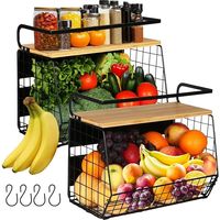2 Sets Etagere Magnetique Frigo & Porte-épices 2 In 1 Range Legumes Cuisine, Rangement et Organisation de Cuisine, Fruits et Legumes, Corbeille Fruit Panier, Epices, Panier Mural