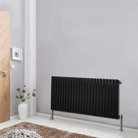 NRG Black Modern Designer Radiator Oval Column Central Heating Rads Horizontal Single 600x1416mm