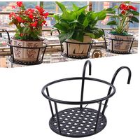 Pot de Fleurs Suspendu - Fer, Crochet, Amovible, Balcon, Clôture ou Mur, Jardinière Métal Noir