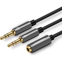 Adaptador divisor AUX de 3,5 mm con conector mini jack para micrófono y auriculares, color negro.