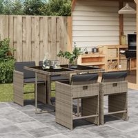 Vidaxl – Ensemble table et chaise de jardin 5 pcs – Résine tressée avec coussins gris – Dossier rabattable – Table en verre trempé