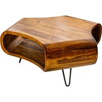 Table basse NERA 90 cm en bois massif de Sheesham avec niche et pieds métal noir – style rétro industriel