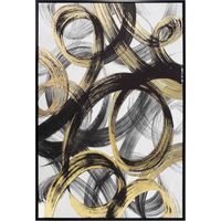 Toile encadrée avec un design abstrait dans des tons blancs, noirs et dorés 92x62cm