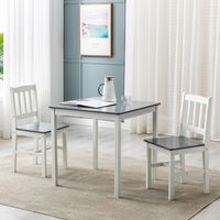 Classic Solid Wooden Dining Table and 2 Chairs Set Kitchen Home 2+1 GREY
