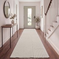 Paco Home Teppich Wohnzimmer Kurzflor Skandi Japandi Boho Abstraktes Muster 3D Uni Creme 80x150 cm