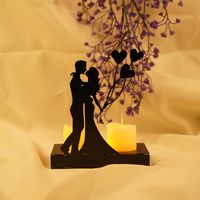 Porte-bougie en Fer Couple Romantique - Statue Bougie Cadeau pour Anniversaire de Mariage