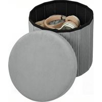 Puff Almacenaje Plegable 35 L Tapizado Terciopelo Baúl Gris Oscuro 38x38x38 cm