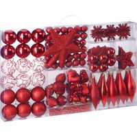 Deuba – Lot de 102 boules de Noël en plastique polystyrène – Décorations intérieures et extérieures – Différentes tailles et formes – Couleur rouge