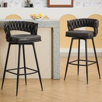DYHOME Tabouret de bar, set de 2, avec dossier et repose-pieds tressés, tabouret de bar pivotant, simili cuir PU, hauteur d'assise 79 cm, pour cuisine, salle à manger et home bar, noir