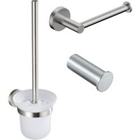 FugaFlow Eccelente Ensemble accessoires WC 3 pièces - porte-rouleau sans couvercle - brosse WC - crochet simple rond pour serviette - Acier inoxydable