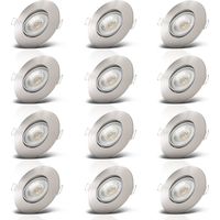 B.K.Licht Set de 12 spots LED encastrables orientables 5W 460 lm Ø90 mm IP23, ultra plats 24 mm, Ø68 mm, 3000K blanc chaud, nickel mat, 230V