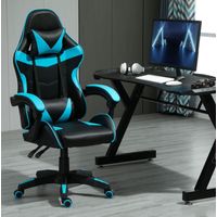 Swivel Gaming Chair Faux Leather Home Office Chair Sports Desk Tilt Chair A BLUE