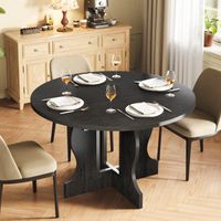 Table à manger ronde extensible 110-150 cm pour 4 à 8 personnes, Bords arrondis & rangement caché, Base en X anti-oscillation, Noir, Mondeer