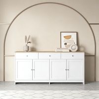 FOERPL-Meuble de Cuisine avec 3 Tiroirs et 4 Portes, Armoire de Cuisines avec rangement, Buffet Cuisine Commode de Cuisine avec Étagères Réglables et Grain de Bois Blanc