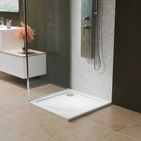 Receveur de douche rectangulaire 70x70 cm Blanc brillant bordé d'acrylique renforcé Hauteur 4cm Mod. Asteios
