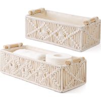 Lot de 2 paniers de rangement en macramé tissés à la main pour comptoir de toilette, étagère de rangement pour chambre à coucher, chambre d'enfant, salon, maison - beige