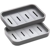 Porte-savon en plastique 2 pièces, amovible, facile à nettoyer, égouttable, convient pour la salle de bain, le camping et la salle de sport, gris