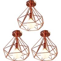 3 Stücke Vintage Industrie Deckenleuchte Käfig Deckenlampe Semi Flush Mount Wohnzimmerlampe Rot Ø25cm