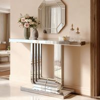 Console miroir 120 cm au design argenté et base en U solide. Résistante aux rayures et facile à nettoyer