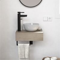 Mob-In – Meuble double vasque suspendu 40cm – Plan épais décor chêne – Vasque blanche céramique brillante – Porte-serviettes inclus