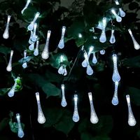 Guirlande Lumineuse Exterieur Solaire, 20 LED 5M Lumière de Goutte d'eau Solaire pour Extérieur et Intérieur, Lampe Décoration Étanche pour Jardin, Arbres, Fêtes Noël, Terrasse(Blanc)