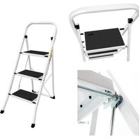 3-step folding ladder with pedal, non-slip pads - folding ladder for home, warehouse, and garage.