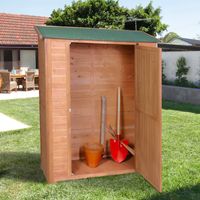 Armoire de jardin en bois de sapin traité 111x51x142 cm – Toit plat imperméable – Porte à battant avec loquet – Grand espace de rangement – Stark