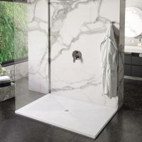 Mineralguss-Duschwanne extra flach DEXA Schieferoptik WEIß 90x170 cm Auslaufschutz in Farbe Auslaufschutz in Farbe