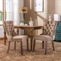 Lot de 2 Chaises, Chaises de Salle à Manger - Dossier Capitonné, Pieds en Bois Massif et Détails Cloutés - Design,Velours - Kaki