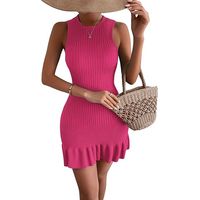 Robe pull sans manches en maille côtelée pour femme
