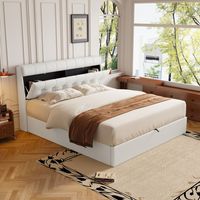 Bett mit Stauraum PU Weiß 140x200 cm, hydraulisch, mit Lattenrost und verborgenem Stauraum