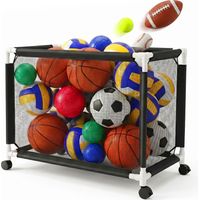 Relaxdays Chariot à ballons, 4 roulettes avec frein, H×L×P 85×120×78 cm, pour football, basket, volley, noir