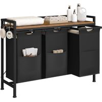 WOLTU Cesto para ropa sucia con 3 compartimentos extraíbles, color negro