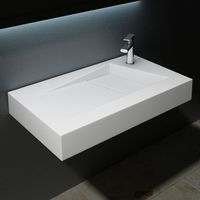 Bathroom Cloakroom 800x460mm Stone Resin Basin - Wall Hung Or Countertop Mount Rectangular Bathroom Sink - One Corner Tap Hole - Concealed Waste - Durovin Bathrooms