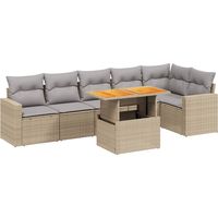 Salon de jardin avec coussins 7 pcs Mobilier de jardin beige résine tressée