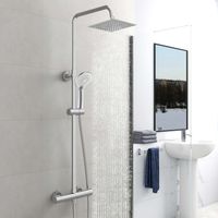 SKY Bathroom Mixer Shower Chrome Twin Head Thermostatic Round Bar Set