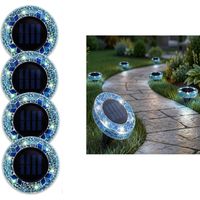 Lot de 4 lampes solaires mosaïque, éclairage LED d'extérieur, lampes de sol, spots de balisage, idéales pour jardins et terrasses (Bleu)