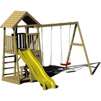 Wendi Toys Tour de jeux en bois Girafe avec toboggan, mur d'escalade, 2 balançoires & table de pique-nique Nature 280x340x270 cm