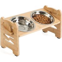 Erhöhter Hunde- und Katzennapf – Edelstahl – Mit Ständer – 15° höhenverstellbar – Bambus – Mit 2 Edelstahlnäpfen – Für große Hunde