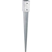 Winox – Support - Pied à enfoncer pour poteau 9x9 cm – Acier galvanisé à chaud – Dimensions extérieures 95x95x750 mm – Fixation par 4 trous Ø 10 mm