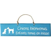 Plaque décorative en bois - Chiens bienvenus - Bleu