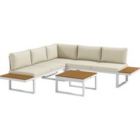 Juego de Muebles de Terraza Incluye 2 Sofás Dobles 1 Sofá Esquinero Reclinable y Mesa de Centro con Cojines Crema