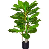 Pianta Verde Artificiale da 95 cm e 33 Foglie con Vaso Nero Ø15x13 cm, in PEVA, PE e Cemento