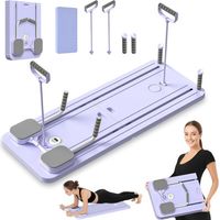 Pilates Board, 5 en 1 Pilates Reformer avec Roue Abdominale à Rebondissement Automatique et Minuterie, AB Roller Machine Pliable Multifonctionnel pour la Maison et la Salle de Sport