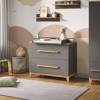 Table à langer Malia, Gris/Artisan, 108x98cm avec plan à langer, Vitalispa