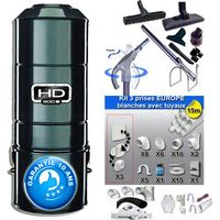 Atepac – Aspirateur central sans sac ni filtre HD800C – Dépression 3175 mmCE – Débit d’air 205 m³/h – Surface jusqu’à 350 m² – Kit complet 8 accessoires