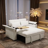 2 Seater Click Clack Sofa Bed with Pull Out, 2 pillows,Futon Sofa Recliner, with Cup Holders and Hidden table, USB & Type-C, 3-Gear Back Angle Adjustable, for Apartment, Living Room, Bedroom, Beige
